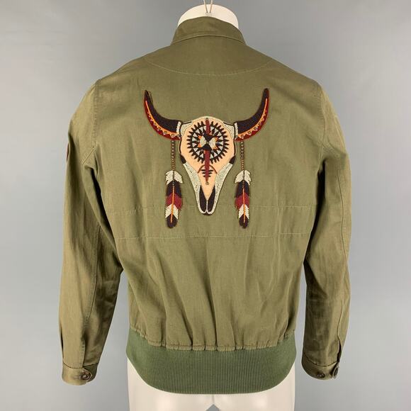 ROBERTO CAVALLI 2016 Size 36 Green Beaded Cotton Linen Zip Up Jacket - Picture 3 of 7